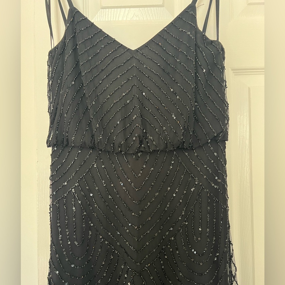 BRIDAL Adrianna Papell beaded spaghetti strap black gown. Size 4